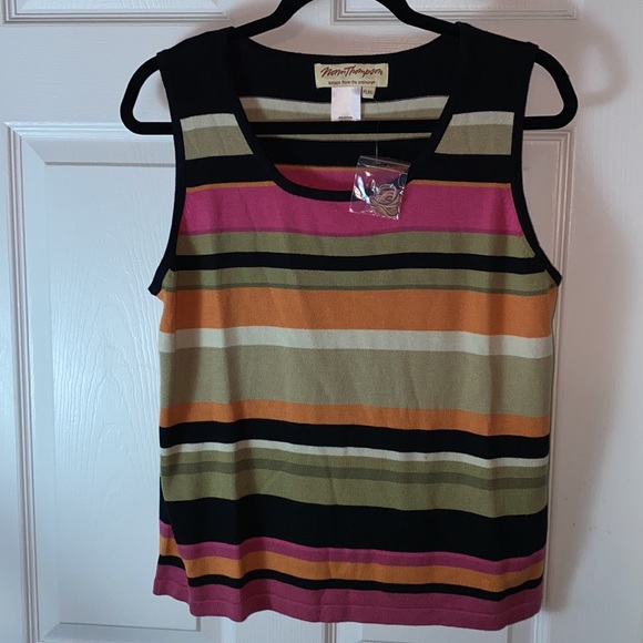 Norm Thompson Cardigan 2 piece Stripped Color Block Sweater Set Short Sleeves - Picture 4 of 6